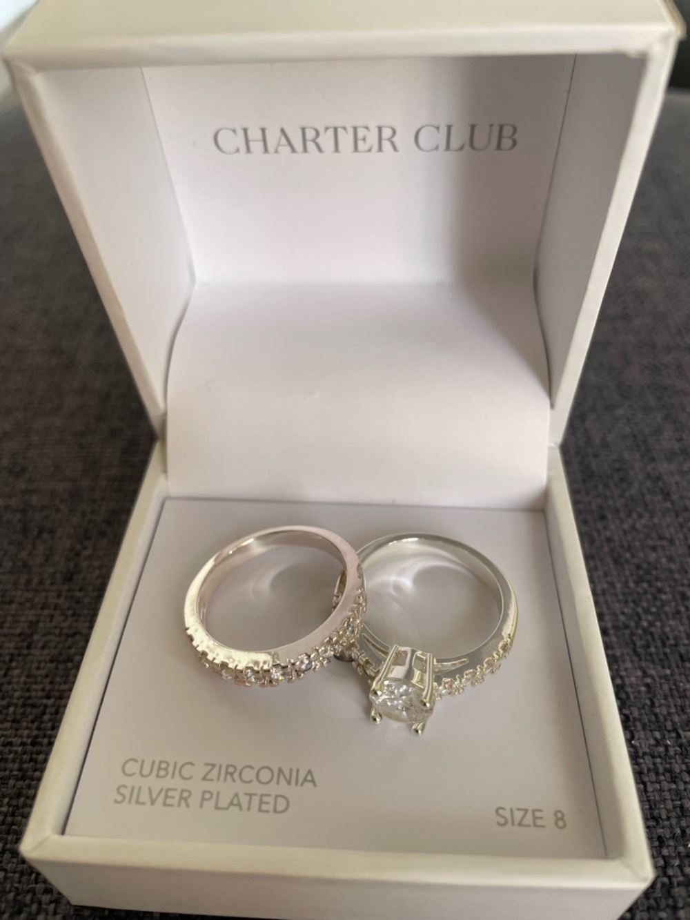 Charter Club Silver-Plated Cubic Zirconia Bridal Ring Set - Silver, Size 8